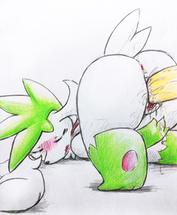 anus black_nose blush blush_lines bodily_fluids clitoris disembodied_penis duo eyes_closed female feral fur genital_fluids genitals green_body green_fur male male/female offscreen_male open_mouth pawpads paws penetration penile penile_penetration penis penis_in_vagina sex solo_focus tail vaginal vaginal_fluids vaginal_penetration vulva white_body white_fur white_tail eiroru nintendo pokemon generation_4_pokemon legendary_pokemon pokemon_(species) shaymin sky_forme_shaymin 2020 hi_res