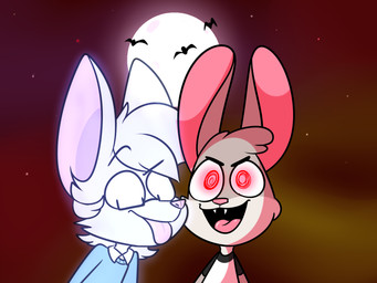ambiguous_gender anthro big_ears biped black_eyebrows blue_clothing blue_glow blue_sweater blue_topwear cheek_tuft clothed clothed_anthro clothing countershade_face countershade_fur countershade_neck countershading detailed_background duo empty_eyes eyebrows facial_tuft fangs front_view full_moon fur grey_body grey_ears grey_fur grey_hair hair holidays looking_at_viewer male moon night open_mouth pink_inner_ear pink_nose pink_tongue pointy_ears prick_ears raised_eyebrow red_eyes sky star starry_sky sweater teeth tongue tongue_out topwear translucent translucent_hair tuft chokovit_(artist) halloween choko_(chokovit) kabula_(kabula) ambient_bat bat canid canine canis chihuahua domestic_dog ghost lagomorph leporid mammal rabbit spirit toy_dog vampire 2016 4:3 colored digital_drawing_(artwork) digital_media_(artwork) half-length_portrait portrait shaded simple_shading