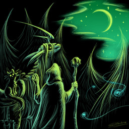 ambiguous_gender bone clothing crescent_moon exposed_bone feral forest gloves group handwear hooded hooded_cloak horn looking_at_moon looking_at_viewer mane moon night outside plant saddle skull skull_head staff star stylized tree trio whiskers wisps taraelblackwing blizzard_entertainment mythology warcraft mournghoul_(taraelblackwing) domestic_cat equid equine felid feline felis humanoid mammal mythological_creature mythological_equine undead unicorn 1:1 digital_drawing_(artwork) digital_media_(artwork)