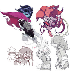 ambiguous_gender ambiguous_human blush clothed clothing duo eyewear female glasses group hair hair_over_eyes hat headgear headwear long_ears long_hair looking_away male moss open_mouth plant scarf short_hair simple_background speech_bubble tongue tongue_out white_background caribun deltarune mythology undertale_(series) jevil_(deltarune) kris_dreemurr noelle_holiday ralsei susie_(deltarune) bovid caprine darkner deer dragon goat human imp lizard mammal mythological_creature mythological_scalie new_world_deer reindeer reptile scalie digital_media_(artwork) hi_res sketch_page unavailable_at_source