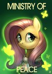 2019 absurd_res alternate_version_at_source arthropod butterfly clothed clothed_feral clothing english_text equid equine eyelashes fallout_equestria female feral fluttershy_(mlp) friendship_is_magic fur green_background green_eyes hasbro hi_res horse insect jedayskayvoker lepidopteran looking_at_viewer mammal mane my_little_pony pink_mane pony poster poster_template signature simple_background solo text yellow_body yellow_fur