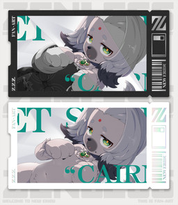 anthro bindi breasts clothing collar collar_tag convenient_censorship covering covering_breasts female green_eyes grey_body grey_hair hair mindscape_cinema nude solo young notama mihoyo zenless_zone_zero cairn_(zenless_zone_zero) canid canine canis domestic_dog mammal hi_res