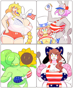 >:3 accessory ambiguous_gender american_flag american_flag_bikini american_flag_clothing anthro apron baseball_cap between_breasts beverage_can big_breasts bikini blep blonde_hair blue_eyes blush blush_stickers bottomwear bow_ribbon braided_hair breasts brown_hair centered_hair_bow cleavage clothed clothing collarbone cute_fangs extreme_size_difference eye_through_hair eyebrow_through_hair eyebrows eyelashes eyelashes_through_hair eyeless fangs female flag flag_(object) flag_bikini floating_eyebrows food fur furgonomic_baseball_cap furgonomic_hat furgonomic_headwear furgonomics gesture gloves green_body green_hair grey_body grey_fur grin grinning_at_viewer group hair hair_accessory hair_bow hair_ribbon hand_gesture hand_on_hip handwear hat headgear headwear holding_flag holding_object holidays hotpants huge_breasts hyper hyper_breasts light_body light_skin long_ears long_hair looking_at_viewer navel open_mouth open_smile oven_mitts pink_hair plant plushie popsicle popsicle_in_mouth red_bottomwear red_clothing red_hotpants red_shorts ribbons salmon_hair scut_tail shirt short_tail shorts side_boob simple_background simple_face size_difference skimpy smile spatula swimwear t-shirt tail teeth tongs tongue tongue_out tools top_hat topwear translucent translucent_clothing translucent_hair translucent_shirt translucent_t-shirt translucent_topwear two-piece_swimsuit under_boob united_states_of_america v_sign white_background white_clothing white_gloves white_handwear yellow_body yellow_eyes yellow_fur young theycallhimcake 4th_of_july cassie_torbjornson frannie_funbun holly_applebee humphrey_(theycallhimcake) plant_mom_(theycallhimcake) totty_(character) animate_inanimate canid canine canis domestic_dog elemental_creature elemental_humanoid flora_fauna human humanoid lagomorph leporid living_plushie mammal plant_humanoid rabbit 2016 digital_drawing_(artwork) digital_media_(artwork) english_description half-length_portrait hi_res portrait three-quarter_portrait mother_(lore) mother_and_child_(lore) parent_(lore) parent_and_child_(lore)