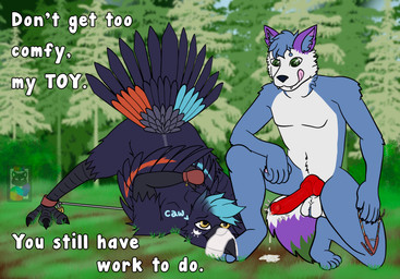 animal_genitalia animal_penis anthro anthro_on_anthro arms_tied ass_up avian_feet balls bdsm beak big_penis blackneka_(artist) blue_body blue_feathers blue_fur bodily_fluids bondage bound canine_genitalia canine_penis claws clothing crouching cuff_(restraint) cum degradation dominant dominant_male dripping duo erection feathers feet footwear forced forest fur genital_fluids genitals grass green_eyes hair handcuffs hands_behind_back hands_tied humiliation imminent_sex jack-o'_pose kneeling knot knotted_penis leaking leaking_precum legs_tied licking licking_lips licking_own_lips looking_at_another male male/male male_anthro markings metal_cuffs nature nature_background nude on_ground outside paws penis plant pose precum precum_drip precum_on_ground presenting purple_body raised_tail red_body red_feathers red_genitals red_penis restrained restraints smile sock_fetish socks spread_legs spreader_bar spreading submissive submissive_anthro submissive_male tail tail_feathers talons text toe_claws toes tongue tongue_out tree white_body wings yellow_eyes cade_harrow dibbo avian bird canid canine canis corvid corvus_(genus) crow mammal oscine passerine digital_media_(artwork) english_text hi_res