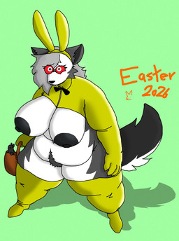 anthro big_breasts breasts clothing costume eyewear female glasses huge_breasts nerd overweight overweight_anthro overweight_female pubes reverse_bunny_costume slightly_chubby slightly_chubby_female solo standing bigtrog84 hellaverse helluva_boss mythology loona_(helluva_boss) canid canid_demon canine demon hellhound mammal mythological_canine mythological_creature hi_res