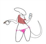 albino anthro beverage bikini bikini_bottom clothed clothing coffee coffee_mug container cup electronics featureless_face female g-string off_shoulder oversized_clothing panties phone pink_bikini pink_clothing pink_panties pink_swimwear pink_thong pink_underwear red_clothing red_shirt red_topwear shirt side-tie_panties solo swimwear thong topwear translucent translucent_clothing two-piece_swimsuit underwear white_body khutan alien_(franchise) alien neomorph xenomorph 2020