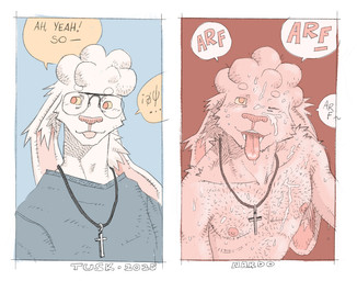 anthro bodily_fluids body_hair chest_hair clothed clothing cum cum_on_face eyewear genital_fluids glasses male one_eye_closed solo tongue tongue_out tuskito lagomorph leporid mammal rabbit hi_res