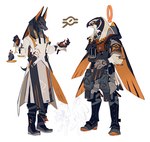 anthro armor armwear black_clothing boots clothing duo footwear halo headgear heart_symbol helmet humanoid_hands legwear looking_at_another male robe shoes simple_background standing weighing_scale white_background biabiabia8 egyptian_mythology middle_eastern_mythology mythology anubis horus anubian_jackal avian bird canid canine canis deity jackal mammal 2019 digital_media_(artwork) hi_res