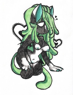 alternative_fashion anthro areola black_body black_fur breasts clothed clothing emo female fur green_hair hair heart_symbol lipstick makeup nipples no_pupils panties piercing pose scene_(fashion) shy solo topless underwear rottinglewd amalia_(rottinglewd) domestic_cat felid feline felis mammal tuxedo_cat vampire colored_pencil_(artwork) hi_res pinup traditional_media_(artwork)