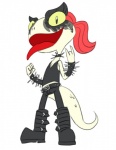 alternative_fashion anthro belt biped boots clothing collar eyeliner female flat_chested footwear hair looking_at_viewer makeup mascara ponytail punk red_hair shoes simple_background solo spikes standing tongue white_background carniscorner dreamworks lizzie_green_(dreamworks) lizard reptile scalie