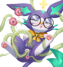 ahegao animal_genitalia animal_penis anus balls blush bodily_fluids bow_ribbon constricted_pupils cum cum_in_vagina cum_inside cumshot ejaculation eyewear facial_markings feet feline_genitalia feline_penis feral feral_penetrated front_view fur genital_fluids genitals glasses green_tentacles head_markings herm herm_feral hindpaw impregnation intersex intersex_feral leg_markings looking_pleasured markings multicolored_body multicolored_fur muzzle_(marking) paws penetration penile penis penis_milking pupils purple_body purple_eyes purple_fur quadruped self_impregnation sex simple_background small_pupils socks_(marking) solo tentacle_in_vagina tentacle_penetration tentacle_sex tentacles two_tone_body two_tone_fur vaginal vaginal_penetration vulva white_background yuuni league_of_legends riot_games tencent battle_principal_yuumi yuumi_(lol) domestic_cat felid feline felis mammal 2026 digital_drawing_(artwork) digital_media_(artwork) hi_res shaded soft_shading
