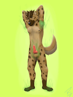 animal_genitalia animal_penis anthro brown_body brown_fur brown_hair canine_genitalia canine_penis claws feet fur genitals green_eyes hair knot knotted_penis male musk musk_cloud musky_armpit musky_balls musky_body musky_feet musky_penis penis realistic smelly smelly_armpits smelly_feet smelly_paws smelly_penis solo toe_claws vein veiny_penis stinkycoyote hyena mammal absurd_res hi_res