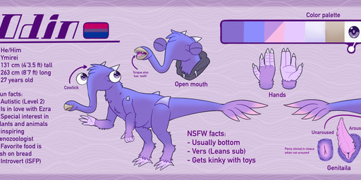 4_fingers 4_toes animal_genitalia anisodactyl ankle_tuft arm_feathers arm_spikes autism beak biped bipedal_feral bisexual_pride_colors black_clothing black_hoodie black_topwear butt chest_tuft claws cloaca cloacal_penis clothing color_swatch crotch_tuft digitigrade directional_arrow erection eyes_closed eyestalks feathers feet feral finger_claws fingers front_view genitals head_tuft hoodie horn information leg_tuft lgbt_pride male markings multicolored_body multicolored_feathers neck_tuft nude open_mouth pattern_background penile_spines penis pink_body pink_cloaca pink_feathers pink_markings pink_penis pride_colors proboscis_(anatomy) purple_background purple_body purple_eyes purple_feathers rear_view scuted_hands scutes semi-anthro shoulder_spikes simple_background slightly_chubby slightly_chubby_feral slightly_chubby_male smile solo spikes spikes_(anatomy) standing tail tail_feathers tapering_penis text toe_claws toes topwear trunk_(anatomy) tuft pussypillbugs electronic_arts maxis_(ea) spore_(game) odin_(nekoisopods) alien avian ymirei 2026 absurd_res artist_name character_name digital_drawing_(artwork) digital_media_(artwork) english_text headshot_portrait hi_res portrait species_name watermark
