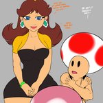 big_breasts breasts cleavage clothed clothing duo female grey_background larger_female male not_furry simple_background size_difference smaller_male wide_hips lyn_nyl mario_bros nintendo princess_daisy toadette human humanoid mammal toad_(mario) 1:1 hi_res