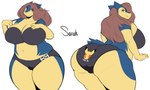 anthro anthrofied back-print_panties belly_rolls big_breasts big_butt black_bra black_clothing black_panties black_underwear bra breasts brown_hair butt cleavage clothed clothing curvy_figure female hair huge_breasts huge_butt long_hair looking_at_viewer love_handles navel panties pokemon_panties pokemorph simple_background slightly_chubby solo standing thick_thighs tight_clothing underwear voluptuous white_background pokebii nintendo pokemon sarah_(aj_the_flygon) generation_2_pokemon pokemon_(species) typhlosion 5:3 absurd_res hi_res