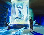 anthro blue_eyes breasts female genitals horn ice laboratory legs_in_water pussy scientist solo wings hisade mythology dragon elemental_creature elemental_dragon ice_dragon mythological_creature mythological_scalie reptile scalie 5:4 absurd_res hi_res