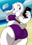 anthro beach bikini breasts butt cellphone clothed clothing electronics female fondling fur hand_on_breast holding_breast horn looking_back mature_anthro mature_female phone sea seaside self_fondle slightly_chubby solo swimwear tight_clothing two-piece_swimsuit water white_body white_fur xoti_(artist) undertale undertale_(series) toriel bovid caprine goat mammal 2020 better_version_at_source irreplaceable_bvas unavailable_at_source