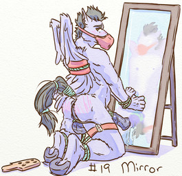 anal anal_penetration animal_genitalia animal_penis anthro anus balls bdsm blush bodily_fluids bondage bound butt equine_genitalia equine_penis erection genital_fluids genitals looking_at_viewer male mirror muzzle_(object) muzzled nude object_in_ass penetration penis precum reflection restraints rope rope_bondage sex_toy sex_toy_in_ass sex_toy_insertion simple_background solo submissive submissive_male vibrator vibrator_in_ass wings lavilovi kinktober mythology equid equine horse mammal mythological_creature mythological_equine pegasus pony 2020 digital_media_(artwork)