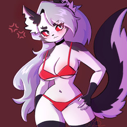 anthro big_breasts biped black_body black_clothing black_fur black_gloves black_handwear blush bra breasts choker clothing eyelashes female female_anthro front_view fur gloves hair handwear jewelry legwear long_hair long_tail navel necklace panties red_bra red_clothing red_panties red_sclera red_underwear simple_background small_waist solo standing stockings tail thick_eyelashes thick_thighs thigh_highs underwear white_body white_eyes white_fur white_hair wide_hips lakashb12 hellaverse helluva_boss mythology loona_(helluva_boss) canid canid_demon canine demon hellhound mammal mythological_canine mythological_creature 1:1