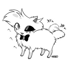 alternate_species blep feral feralized male solo tail tail_motion tailwag text tongue tongue_out enaic31 hazbin_hotel hellaverse angel_dust canid canine canis domestic_dog mammal japanese_text monochrome