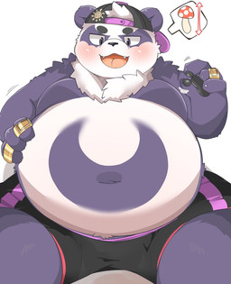 anthro belly big_belly blush first_person_view food food_fetish fungus male mushroom overweight overweight_male solo straddling suggestive suggestive_food rokacake lifewonders tokyo_afterschool_summoners alp_(tas) bear giant_panda mammal hi_res