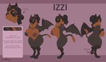 anthro areola big_breasts biped breasts brown_areola brown_nipples claws female genitals hair huge_breasts membrane_(anatomy) membranous_wings nipples pussy solo tail text wings conditional_dnp puddingpaw izzi_(zwerewolf) bat mammal megabat english_text hi_res model_sheet