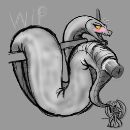 animal_genitalia bdsm blush cloaca cloacal cloacal_penetration female feral genitals heart_symbol penetration petplay roleplay solo elangelote ball_python python reptile scalie snake 1:1 absurd_res greyscale hi_res monochrome sketch unfinished