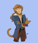 anthro blue_eyes clothing ear_piercing ear_ring gesture hand_gesture jacket male piercing pirate pirate_outfit ring_piercing rococo_clothing smile solo thumbs_up topwear ssnowstalker monkey_island guybrush_threepwood haplorhine mammal monkey primate absurd_res hi_res