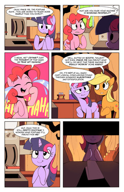 bodily_fluids clothing cowboy_hat cutie_mark dialogue female feral fur group hair hat headgear headwear horn machine multicolored_hair note purple_body purple_fur purple_hair quadruped tail tears text two_tone_hair karzahnii friendship_is_magic hasbro my_little_pony mythology applejack_(mlp) fortune pinkie_pie_(mlp) twilight_sparkle_(mlp) earth_pony equid equine horse mammal mythological_creature mythological_equine pony unicorn 2013 comic english_text hi_res