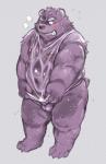 anthro balls belly blush clothing fur genitals humanoid_genitalia humanoid_hands humanoid_penis male moobs navel nipples overweight overweight_anthro overweight_male penis purple_body purple_fur shirt simple_background solo topwear wet wet_clothing wet_shirt wet_topwear nekomarudon tanukimaru bear mammal 2016