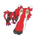 claws clothing feral fur harness humor leather leather_clothing leather_strap long_snout male quadruped red_body red_fur scar snout solo straps yellow_eyes beelzemon_(artist) bandai_namco digimon let_me_do_it_for_you digimon_(species) fangmon meme