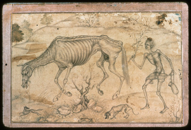 ambiguous_feral ambiguous_gender animal_genitalia balls biped branch convenient_censorship dead_tree detailed_background digitigrade emaciated emaciated_ambiguous emaciated_feral emaciated_human emaciated_male feet feral floppy_ears fully_sheathed genitals grass group hair halter hill holding_leaf holding_object hooves humanoid_feet humanoid_hands leaf looking_back looking_down male male_feral male_human mane nude nude_human nude_male open_mouth outside plant plantigrade quadruped rock sheath side_view tail text tongue tongue_out tree underhoof unguligrade walking basawan public_domain canid canine canis domestic_dog equid equine horse human mammal 16th_century absurd_res ancient_art hi_res monochrome painting_(artwork) persian_text traditional_media_(artwork) traditional_painting_(artwork)