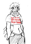 anthro clothed clothing crop_top male shirt shirt_design solo standing topwear shybird torian_(shybird) avian bird falcon falconid humanoid peregrine_falcon black_and_white hi_res monochrome sketch