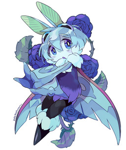anthro blue_eyes blue_hair blush flower fur hair male open_mouth plant pose purple_body purple_fur rose_(flower) simple_background solo white_background wings maru_show mothman_(maru_show) arthropod insect lepidopteran moth 2022 dated hi_res watermark