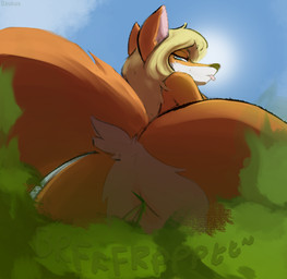 anthro anus blep blonde_hair blue_eyes butt fart fart_cloud fart_fetish farting_at_viewer female first_person_view fur genitals green_fart_cloud hair imminent_facesitting looming low-angle_view onomatopoeia orange_body orange_fur presenting presenting_hindquarters smile smirk smug solo sound_effects text tongue tongue_out vulva daukus jenna_(daukus) canid canine fox mammal