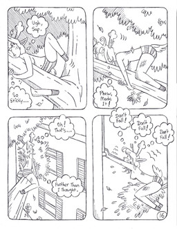 anthro breasts climbing climbing_tree clothing female freckled_face freckles horn inner_thoughts nude nude_female outside plant small_breasts solo text thought_bubble tree underwear window circe_(artist) deltarune undertale_(series) noelle_holiday deer mammal new_world_deer reindeer comic english_text hi_res