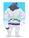 2022 3:4 absurd_res anthro back_muscles barazoku barefoot big_butt big_muscles blue_background border boxer_briefs butt clothed clothing confetti feet felid fur furgonomics hi_res huge_muscles lgbt_pride lgbt_pride_month lion male mammal mane multicolored_boxer_briefs multicolored_clothing multicolored_underwear muscular muscular_anthro muscular_male pantherine pattern_clothing pride_color_boxer_briefs pride_color_clothing pride_color_underwear pride_colors rear_view scar signature simple_background solo soul_nero standing striped_clothing stripes super_gay tail tail_clothing thick_thighs tight_clothing topless topless_anthro topless_male triceps tuft underwear vincian_pride_colors white_border