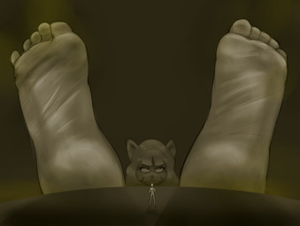 5_toes dirty dirty_feet extreme_size_difference feet female foot_focus foot_towering_over_micro humanoid_feet larger_female low-angle_view micro musk oblivious plantigrade size_difference smelly smelly_feet soles toes zalbox34 cat_secretary_(zalbox34) domestic_cat felid feline felis mammal 2025 black_and_yellow hi_res monochrome