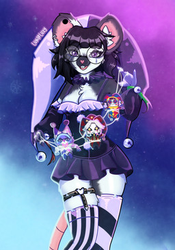 anthro black_hair bottomwear buckteeth clothing clown clown_makeup eyewear female fool's_hat fur glasses hair hat headgear headwear makeup pierrot purple_eyes simple_background skirt snout solo tail teeth wearing_glasses white_body white_fur lunarluxy glitch_productions league_of_legends riot_games tencent the_amazing_digital_circus luxy_mouse pomni_(tadc) suprise_party_vex_(lol) vex_(lol) mammal mouse murid murine rodent hi_res