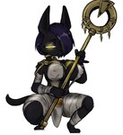 anthro big_breasts breasts clothed clothing female glowing glowing_eyes holding_object holding_staff solo staff yellow_eyes stormkinght in_heat_(game) nile_(in_heat) felid feline mammal tagme