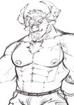 abs anthro beard body_hair chest_hair eyebrows facial_hair horn male muscular muscular_anthro muscular_male nipples pecs shirtless shirtless_anthro shirtless_male solo thick_eyebrows vein veiny_muscles shamay_94wo lifewonders live_a_hero obsidius bovid bovine cattle mammal sketch