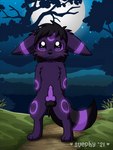 alternate_color animal_genitalia animal_penis black_body black_fur fur genitals knot male moon night penis plant purple_body purple_fur shadow solo standing tree suephy nintendo pokemon fan_character eeveelution generation_2_pokemon mammal pokemon_(species) umbreon 3:4