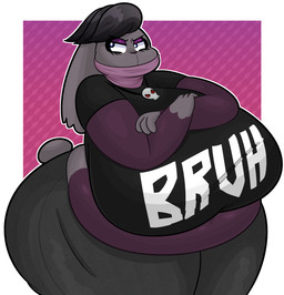 alternative_fashion anthro belly big_belly big_breasts black_bottomwear black_clothing black_eyebrows black_hair black_jeans black_pants black_shirt black_topwear blue_eyes border bottomwear breasts clothing crossed_arms denim denim_bottomwear denim_clothing eyebrows eyeshadow female goth grey_body grey_ears grey_tail hair huge_belly huge_breasts huge_thighs hyper hyper_breasts jeans jewelry makeup multicolored_body necklace notched_ear overweight overweight_anthro overweight_female pants pink_background purple_body purple_eyeshadow purple_nose scut_tail shirt short_tail simple_background skull_necklace solo tail text text_on_clothing text_on_shirt text_on_topwear thick_thighs three-quarter_view tight_clothing topwear two_tone_body white_border blitzyflair nintendo pokemon rochelle_(reathe) generation_8_pokemon lagomorph leporid mammal pokemon_(species) rabbit raboot 2026 colored digital_media_(artwork) hi_res portrait shaded three-quarter_portrait