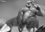 abs alcohol anthro balls beach beverage biceps big_muscles big_penis biped bodily_fluids bottle chair container cum drinking erection furniture genital_fluids genitals grey_background hair holding_bottle holding_container holding_object humanoid_genitalia humanoid_penis looking_at_viewer low-angle_view macro male muscular muscular_anthro muscular_male nipples nude outside paws pecs penis precum seaside simple_background solo tattoo vein wet wine hungrypaws arkane_studios dishonored microsoft growl_wolf kangaroo macropod mammal marsupial greyscale hi_res monochrome