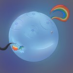 1:1 2023 absurd_res blue_background eyes_closed friendship_is_magic glistening glistening_body hair hasbro hi_res hose_in_mouth hose_inflation inflation inflation_fetish multicolored_hair multicolored_tail my_little_pony noissses rainbow_dash_(mlp) simple_background spherical_inflation tail