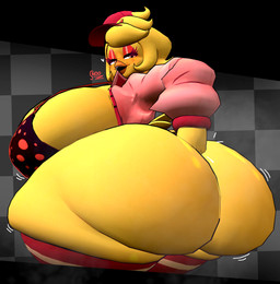 anthro big_breasts big_butt blush bodily_fluids bra breasts butt butt_digging butt_focus clothing curvy_figure digging digging_into_butt female half-closed_eyes hat headgear headwear huge_breasts huge_butt jacket jiggling legwear musk musky_butt narrowed_eyes smug solo steam sweat sweaty_butt thick_thighs thigh_highs topwear underwear voluptuous voluptuous_anthro voluptuous_female wide_hips yellow_body snoozehh cryptiacurves_(modeler) fazclaire's_nightclub five_nights_at_freddy's fredina's_nightclub scottgames chica_(fnaf) chiku_(cryptiacurves) avian bird chicken galliform phasianid absurd_res hi_res