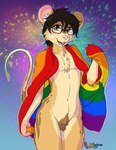 anthro brown_body brown_eyes brown_fur crotch_tuft eyewear femboy fireworks flag fur glasses lgbt_pride male open_mouth pride_colors rainbow_pride_colors six-stripe_rainbow_pride_colors solo spots tuft whiskers yellow_body yellow_fur punkpega lgbt_pride_month pega_(punkpega) mammal mouse murid murine rodent 2022 hi_res