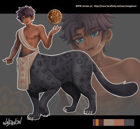 asian_clothing ball clothing male solo text tribal wingdavon felid humanoid_taur leopard mammal pantherine taur absurd_res hi_res url