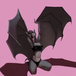 abstract_background anthro bat_nose bat_wings clothing fangs female fur grey_body grey_fur latex latex_clothing mane membrane_(anatomy) membranous_wings on_knee red_eyes solo teeth tongue tongue_out wings anumaster eski bat mammal 1:1 hi_res