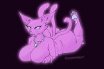 anthro big_breasts big_butt blep breast_rest breasts butt cleavage clothed clothing crossed_arms feet feet_up female fur glowing hair huge_butt jewelry lying multi_tail necklace on_front pawpads purple_body purple_fur purple_hair simple_background slightly_chubby solo tail thick_thighs tongue tongue_out mayomancer luigi's_mansion mario_bros nintendo polterkitty domestic_cat felid feline felis ghost mammal spirit absurd_res hi_res